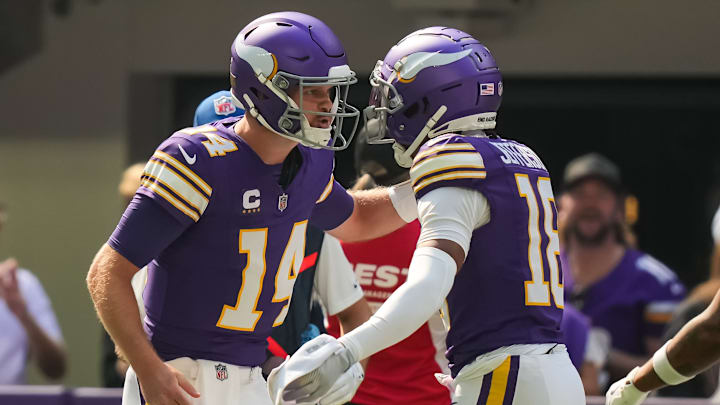 Minnesota Vikings quarterback Sam Darnold and wide receiver Justin Jefferson