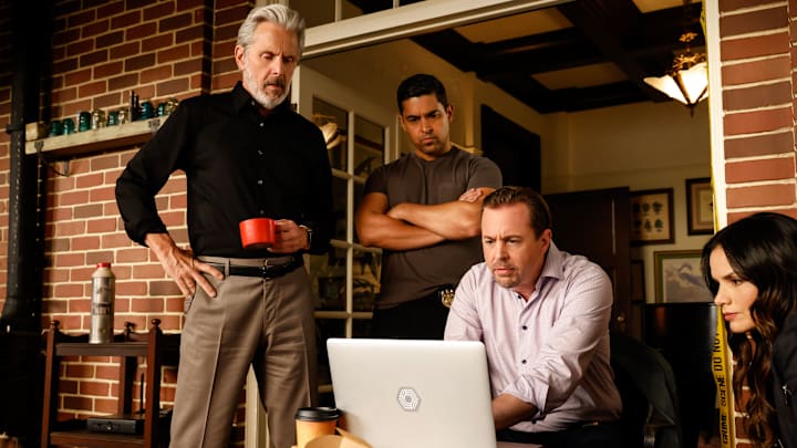 “Prodigal Son (Part 1)” – NCIS. Pictured (L-R): Gary Cole as NCIS Special Agent Alden Parker, Wilmer Valderrama as NCIS Special Agent Nicholas “Nick” Torres, Sean Murray as Special Agent Timothy McGee, and Katrina Law as NCIS Special Agent Jessica Knight. Photo: Sonja Flemming/CBS ©2025 CBS Broadcasting, Inc. All Rights Reserved.