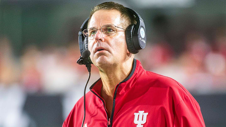 Indiana coach Curt Cignetti walks the sideline against Illinois on Sept. 20, 2025, at Memorial Stadium in Bloomington.