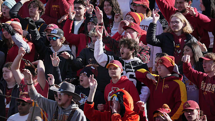 Iowa State fans cheer the Iowa State and Kansas football in the senior day on Nov. 22, 2025, at Jack Trice Stadium in Ames, Iowa