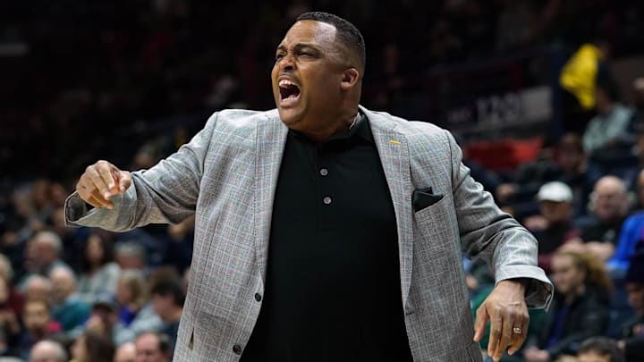Jan 8, 2020; Storrs, Connecticut, USA; Tulane Green Wave head coach Ron Hunter watches from the sideline as they take on the Connecticut Huskies in the first half at Harry A. Gampel Pavilion.