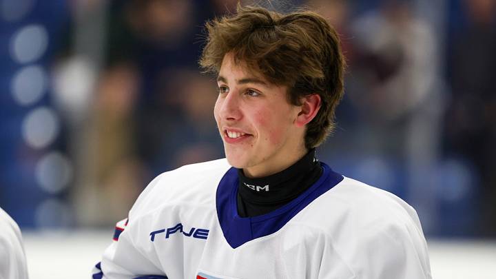 PLYMOUTH, MI - JANUARY 15: Wyatt Cullen #7 of Team White smiles during pregame warmups before the Chipotle All American Game between Team White and Team Blue at USA Hockey Arena on January 15, 2026 in Plymouth, Michigan. (Photo by Michael Miller/ISI Photos/ISI Photos via Getty Images) PLYMOUTH, MI - JANUARY 15: Wyatt Cullen #7 of Team White smiles during pregame warmups before the Chipotle All American Game between Team White and Team Blue at USA Hockey Arena on January 15, 2026 in Plymouth, Michigan. (Photo by Michael Miller/ISI Photos/ISI Photos via Getty Images)