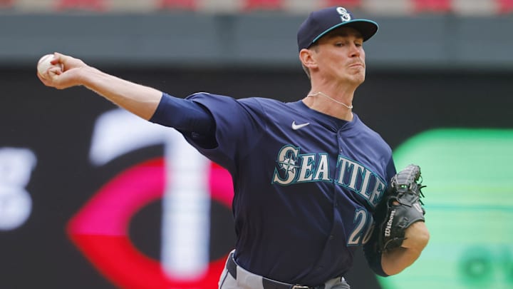 Seattle Mariners pitcher Emerson Hancock throws during a game against the Minnesota Twins on June 26 at Target Field.