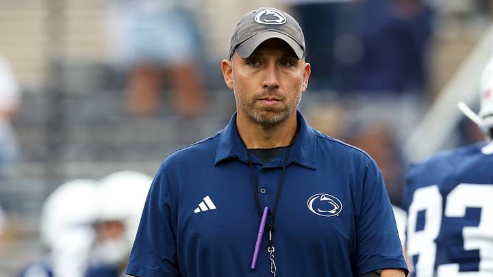 Penn State Nittany Lions head coach Matt Campbell looks on during warmups before the game against the Wisconsin Badgers at Beaver Stadium. Penn State Nittany Lions head coach Matt Campbell looks on during warmups before the game against the Wisconsin Badgers at Beaver Stadium.