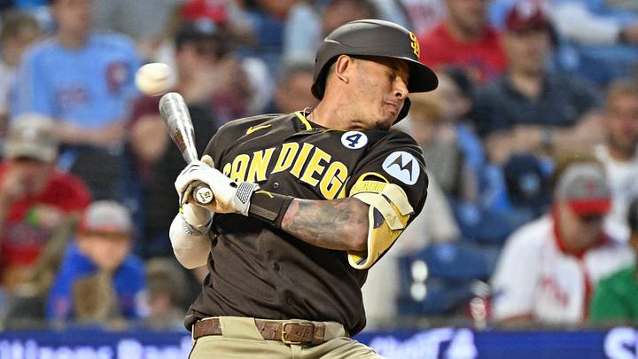 Jun 2, 2026; Philadelphia, Pennsylvania, USA; San Diego Padres third baseman Manny MacHado (13) avoids being hit by a pitch during the sixth inning against the Philadelphia Phillies at Citizens Bank Park. Mandatory Credit: Eric Hartline-Imagn Images Jun 2, 2026; Philadelphia, Pennsylvania, USA; San Diego Padres third baseman Manny MacHado (13) avoids being hit by a pitch during the sixth inning against the Philadelphia Phillies at Citizens Bank Park. Mandatory Credit: Eric Hartline-Imagn Images
