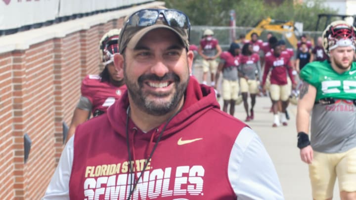 Florida State football and coaches players arrive for the fifth FSU spring football practice of the 2023 season on Thursday, March 23.

John Papuchis 1 Of 1