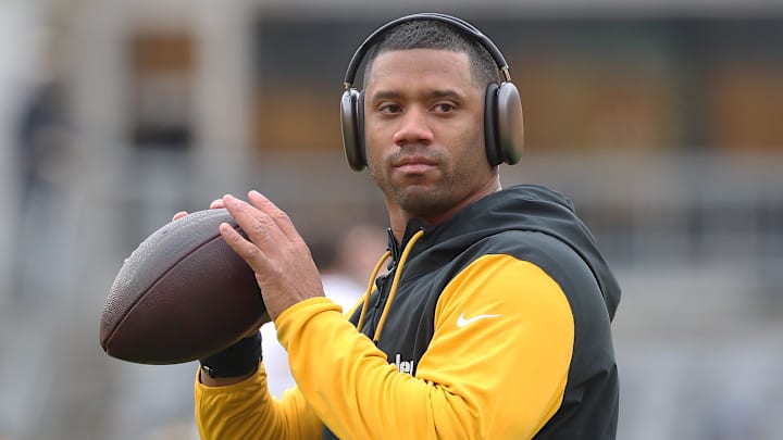 Dec 25, 2024: Pittsburgh Steelers quarterback Russell Wilson warms up at Acrisure Stadium. 