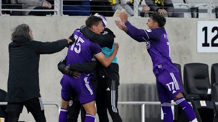 April 16, 2022; Columbus, Ohio, USA; Orlando City defender Rodrigo Schlegel (15) celebrates after