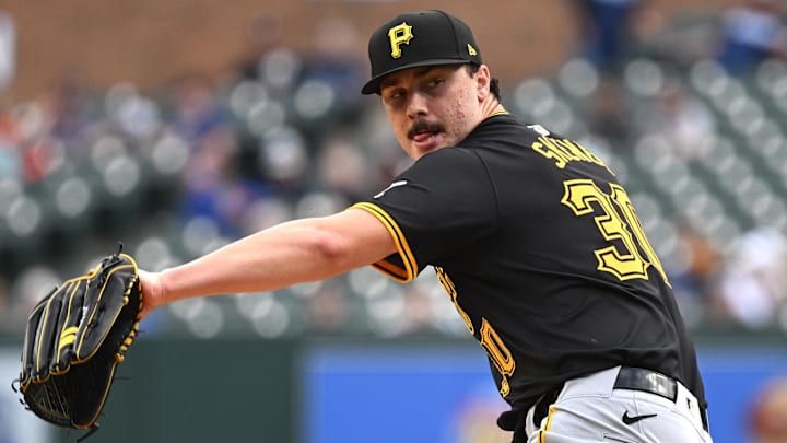 May 29, 2024; Detroit, Michigan, USA; Pittsburgh Pirates pitcher Paul Skenes (30) throws a pitch against the Detroit Tigers in the second inning at Comerica Park. May 29, 2024; Detroit, Michigan, USA; Pittsburgh Pirates pitcher Paul Skenes (30) throws a pitch against the Detroit Tigers in the second inning at Comerica Park.