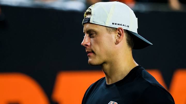 Aug 13, 2026; Cincinnati, Ohio, USA; Cincinnati Bengals quarterback Joe Burrow (9) walks off the field after the victory over the Detroit Lions at Paycor Stadium. Mandatory Credit: Katie Stratman-Imagn Images