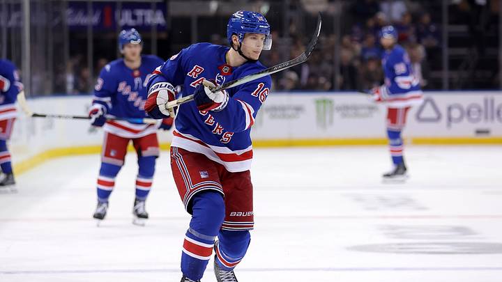 Oct 13, 2026; New York, New York, USA; New York Rangers right wing Pavel Dorofeyev (16) follows through on a shot against the Tampa Bay Lightning during the third period at Madison Square Garden. Mandatory Credit: Brad Penner-Imagn Images Oct 13, 2026; New York, New York, USA; New York Rangers right wing Pavel Dorofeyev (16) follows through on a shot against the Tampa Bay Lightning during the third period at Madison Square Garden. Mandatory Credit: Brad Penner-Imagn Images
