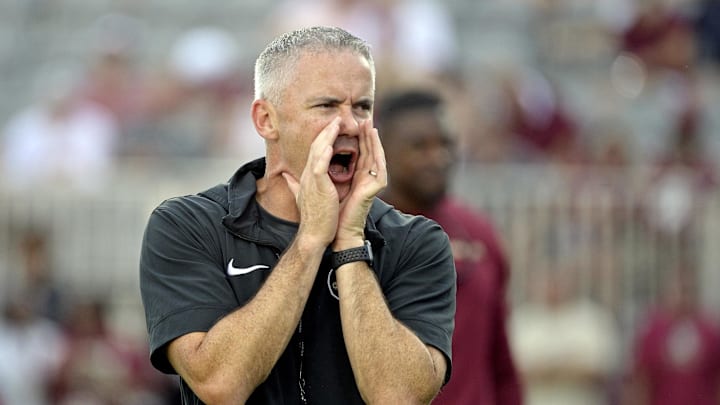 Sep 2, 2024; Tallahassee, Florida, USA; Florida State Seminoles head coach Mike Norvell before the game against the Boston College Eagles at Doak S. Campbell Stadium. Mandatory Credit: Melina Myers-Imagn Images Sep 2, 2024; Tallahassee, Florida, USA; Florida State Seminoles head coach Mike Norvell before the game against the Boston College Eagles at Doak S. Campbell Stadium. Mandatory Credit: Melina Myers-Imagn Images