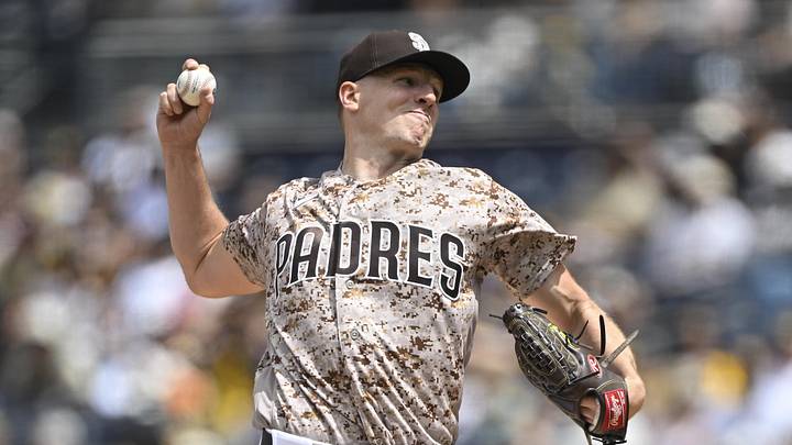 Apr 12, 2026; San Diego, California, USA; San Diego Padres starting pitcher Nick Pivetta (27) delivers during the first inning against the Colorado Rockies at Petco Park. Mandatory Credit: Denis Poroy-Imagn Images Apr 12, 2026; San Diego, California, USA; San Diego Padres starting pitcher Nick Pivetta (27) delivers during the first inning against the Colorado Rockies at Petco Park. Mandatory Credit: Denis Poroy-Imagn Images