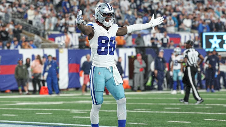 Dallas Cowboys wide receiver CeeDee Lamb celebrates after a catch during the second half against the New York Giants. Dallas Cowboys wide receiver CeeDee Lamb celebrates after a catch during the second half against the New York Giants.