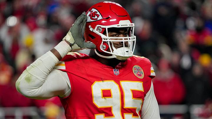Dec 7, 2025; Kansas City, Missouri, USA; Kansas City Chiefs defensive tackle Chris Jones (95) celebrates after a play during the third quarter against the Houston Texans at GEHA Field at Arrowhead Stadium. Mandatory Credit: Denny Medley-Imagn Images Dec 7, 2025; Kansas City, Missouri, USA; Kansas City Chiefs defensive tackle Chris Jones (95) celebrates after a play during the third quarter against the Houston Texans at GEHA Field at Arrowhead Stadium. Mandatory Credit: Denny Medley-Imagn Images