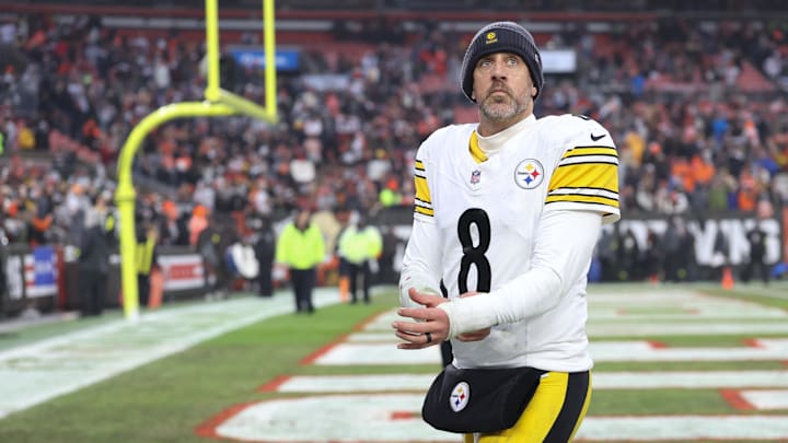 Dec 28, 2025: Pittsburgh Steelers quarterback Aaron Rodgers (8)  at Huntington Bank Field. 
