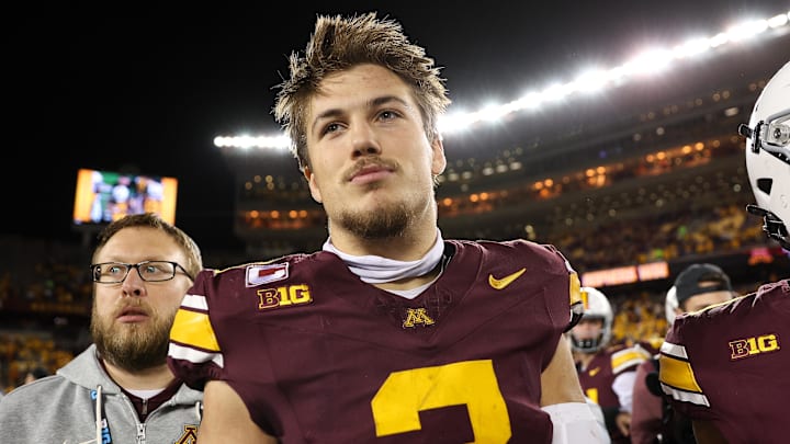 Minnesota Golden Gophers defensive back Koi Perich reacts to his team's win after the game against the Purdue Boilermakers at Huntington Bank Stadium. Minnesota Golden Gophers defensive back Koi Perich reacts to his team's win after the game against the Purdue Boilermakers at Huntington Bank Stadium.