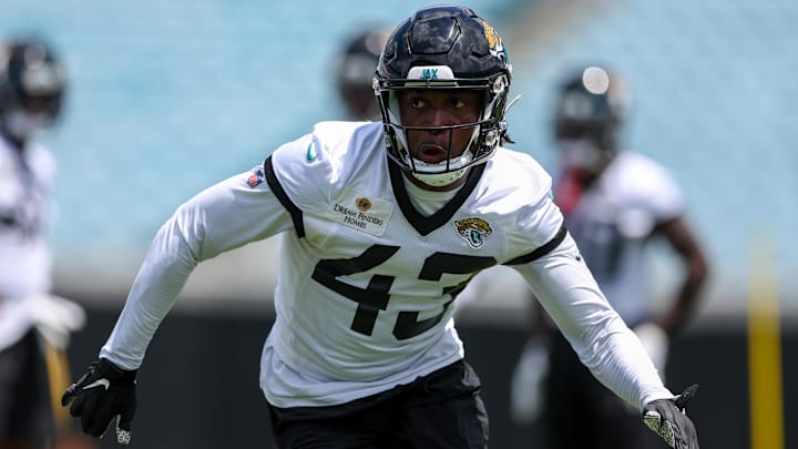 Jun 13, 2023; Jacksonville, Florida, USA; Jacksonville Jaguars defensive back Kaleb Hayes (43). Jun 13, 2023; Jacksonville, Florida, USA; Jacksonville Jaguars defensive back Kaleb Hayes (43).