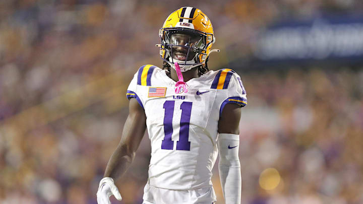 Oct 21, 2023; Baton Rouge, Louisiana, USA; LSU Tigers wide receiver Brian Thomas Jr. (11)