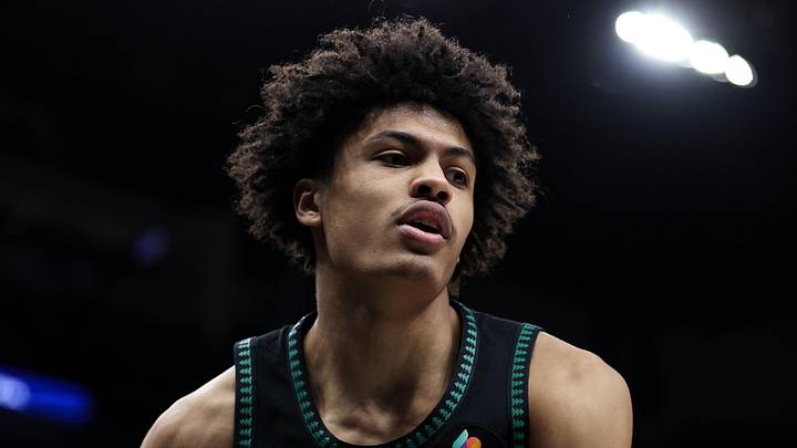 Feb 22, 2026; Minneapolis, Minnesota, USA; Minnesota Timberwolves forward Joan Beringer (19) looks on during the second half against the Philadelphia 76ers at Target Center. Mandatory Credit: Matt Krohn-Imagn Images