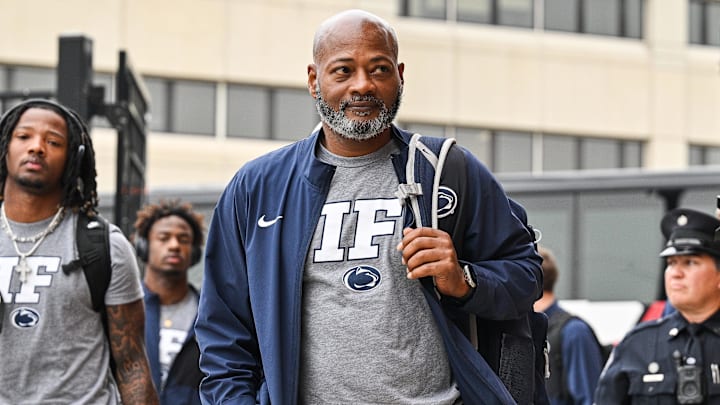 Penn State Nittany Lions interim head coach Terry Smith enters Kinnick Stadium before the game against the Iowa Hawkeyes. 