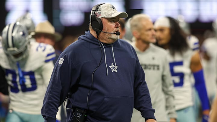 Nov 3, 2024; Atlanta, Georgia, USA; Dallas Cowboys head coach Mike McCarthy on the field against the Atlanta Falcons in the fourth quarter at Mercedes-Benz Stadium.