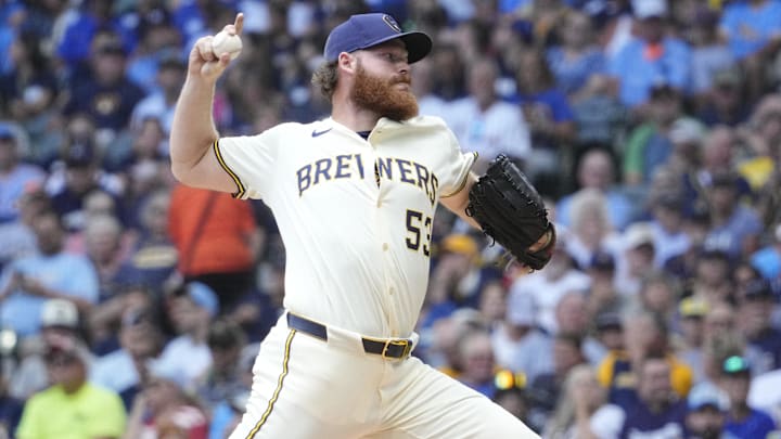Aug 13, 2025; Milwaukee, Wisconsin, USA; Milwaukee Brewers pitcher Brandon Woodruff (53) delivers a pitch against the Pittsburgh Pirates in the first inning at American Family Field. Mandatory Credit: Michael McLoone-Imagn Images Aug 13, 2025; Milwaukee, Wisconsin, USA; Milwaukee Brewers pitcher Brandon Woodruff (53) delivers a pitch against the Pittsburgh Pirates in the first inning at American Family Field. Mandatory Credit: Michael McLoone-Imagn Images