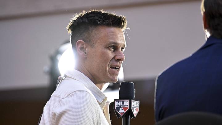 Dec 9, 2024; Dallas, TX, USA; Miami Marlins president of baseball operations Jerry Dipoto speaks with the MLB Network at the Hilton Anatole during the 2024 MLB Winter Meetings. Mandatory Credit: Jerome Miron-Imagn Images