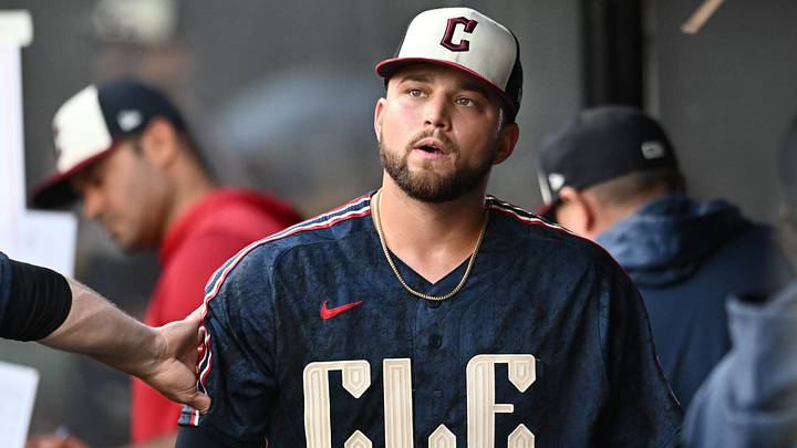 May 29, 2026: Cleveland Guardians starting pitcher Slade Cecconi (44) reacts in the dugout after being relieved during the fifth inning against the Boston Red Sox at Progressive Field. Credit: Ken Blaze-Imagn Images