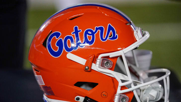 Nov 18, 2023; Columbia, Missouri, USA; A general view of a Florida Gators helmet against the Missouri Tigers during the game at Faurot Field at Memorial Stadium. Mandatory Credit: Denny Medley-USA TODAY Sports