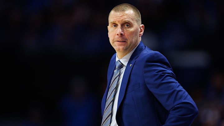 Mar 7, 2026; Lexington, Kentucky, USA; Kentucky Wildcats head coach Mark Pope looks on during the second half against the Florida Gators at Rupp Arena at Central Bank Center. Mandatory Credit: Jordan Prather-Imagn Images