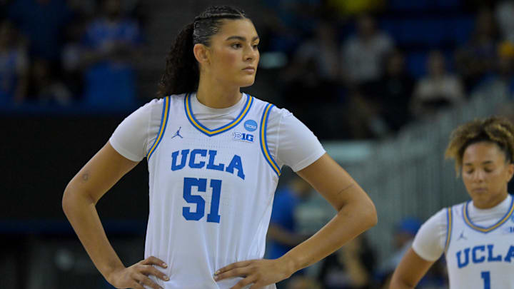 Mar 23, 2026; Los Angeles, CA, USA;  UCLA Bruins center Lauren Betts (51) waits  at center court for the opening tip off at Pauley Pavilion. Mandatory Credit: Jayne Kamin-Oncea-Imagn Images