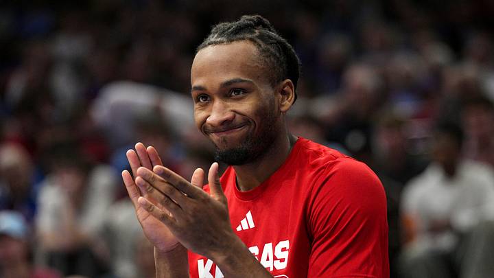 Oct 28, 2025; Lawrence, KS, USA; Kansas Jayhawks guard Darryn Peterson (22) reacts during the second half against the Fort Hays State Tigers at Allen Fieldhouse. Mandatory Credit: Jay Biggerstaff-Imagn Images Oct 28, 2025; Lawrence, KS, USA; Kansas Jayhawks guard Darryn Peterson (22) reacts during the second half against the Fort Hays State Tigers at Allen Fieldhouse. Mandatory Credit: Jay Biggerstaff-Imagn Images