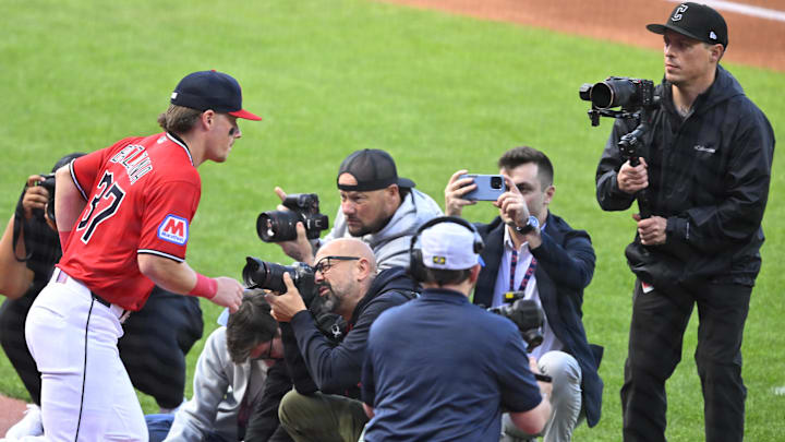 Apr 28, 2026: Cleveland Guardians second baseman Travis Bazzana (37) runs on the field before a game against the Tampa Bay Rays at Progressive Field. 
