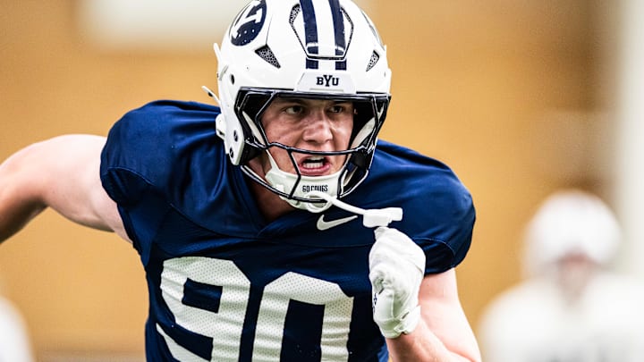 BYU true freshman defensive end Hunter Clegg at BYU Spring camp