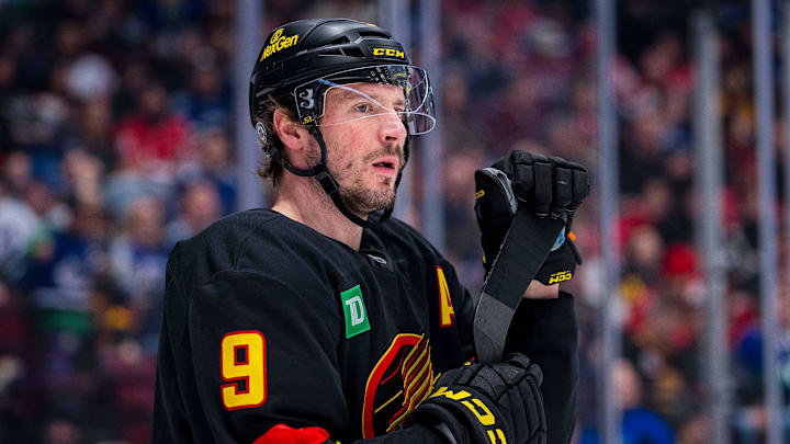 Jan 25, 2025; Vancouver, British Columbia, CAN; Vancouver Canucks forward J.T. Miller (9) during a stop in play against the Washington Capitals in the first period at Rogers Arena. Mandatory Credit: Bob Frid-Imagn Images