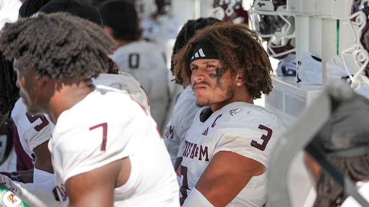Oct 10, 2026; Columbia, Missouri, USA; Texas A&M Aggies linebacker TJ Smith (30) reacts on the bench against the Missouri Tigers during the second half of the game at Faurot Field at Memorial Stadium. Mandatory Credit: Denny Medley-Imagn Images Oct 10, 2026; Columbia, Missouri, USA; Texas A&M Aggies linebacker TJ Smith (30) reacts on the bench against the Missouri Tigers during the second half of the game at Faurot Field at Memorial Stadium. Mandatory Credit: Denny Medley-Imagn Images