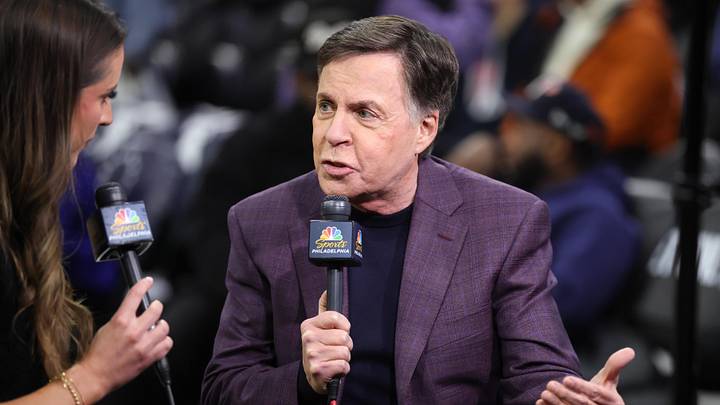Mar 3, 2026; Philadelphia, Pennsylvania, USA; Sportscaster Bob Costas before a game between the Philadelphia 76ers and the San Antonio Spurs at Xfinity Mobile Arena. Mandatory Credit: Bill Streicher-Imagn Images