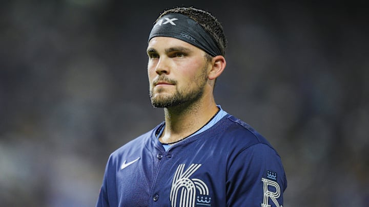 Sep 19, 2025; Kansas City, Missouri, USA; Kansas City Royals second baseman Michael Massey (19) reacts during the fourth inning against the Toronto Blue Jays at Kauffman Stadium. Mandatory Credit: Jay Biggerstaff-Imagn Images Sep 19, 2025; Kansas City, Missouri, USA; Kansas City Royals second baseman Michael Massey (19) reacts during the fourth inning against the Toronto Blue Jays at Kauffman Stadium. Mandatory Credit: Jay Biggerstaff-Imagn Images