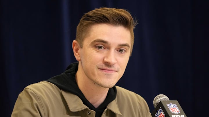 Feb 25, 2025; Indianapolis, IN, USA; Jacksonville Jaguars general manger James Gladstone speaks during the NFL Scouting Combine at the Indiana Convention Center. Mandatory Credit: Kirby Lee-Imagn Images Feb 25, 2025; Indianapolis, IN, USA; Jacksonville Jaguars general manger James Gladstone speaks during the NFL Scouting Combine at the Indiana Convention Center. Mandatory Credit: Kirby Lee-Imagn Images