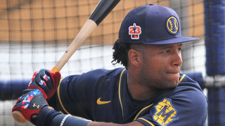 Milwaukee Brewers prospect Jackson Chourio takes batting practice during minor league workouts at