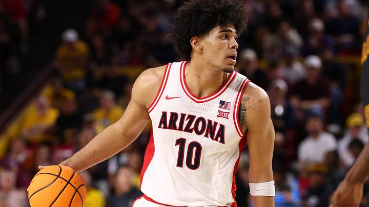 Jan 31, 2026; Tempe, Arizona, USA; Arizona Wildcats forward Koa Peat (10) against the Arizona State Sun Devils at Desert Financial Arena. Mandatory Credit: Mark J. Rebilas-Imagn Images