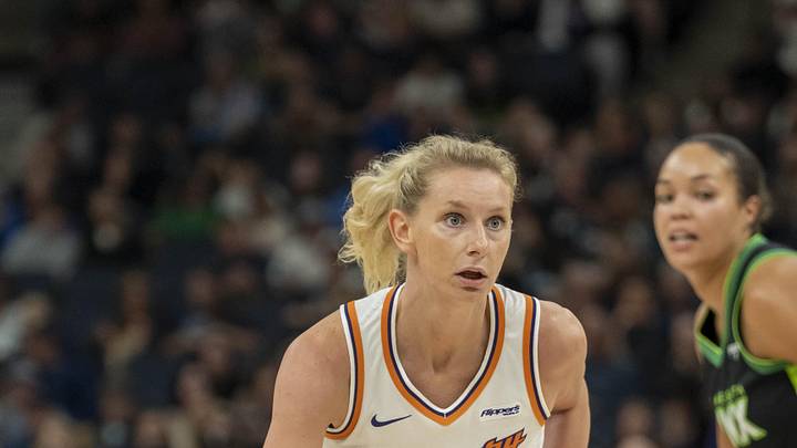 Jun 3, 2025; Minneapolis, Minnesota, USA; Phoenix Mercury guard Lexi Held (1) dribbles the ball against the Minnesota Lynx in the second half at Target Center. Mandatory Credit: Jesse Johnson-Imagn Images