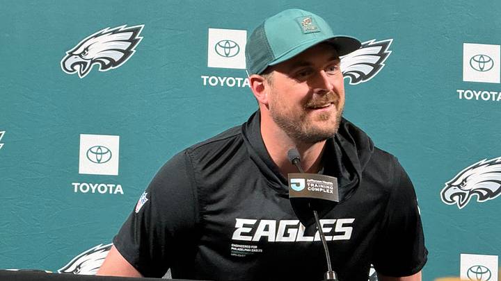 Eagles offensive coordinator Sean Mannion met with reporters on May 21, nearly four months after he was hired. Eagles offensive coordinator Sean Mannion met with reporters on May 21, nearly four months after he was hired.