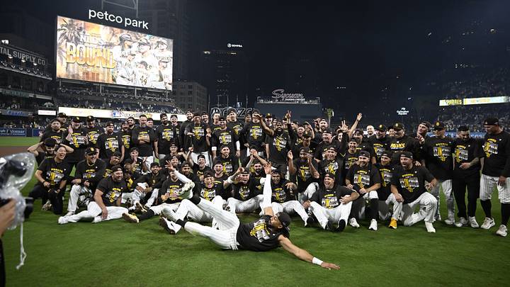 Sep 30, 2026; San Diego, California, USA; San Diego Padres pose for a photo as outfielder Fernando Tatis Jr. (23) slides in the front after defeating the Chicago Cubs in game two of the Wildcard round for the 2026 MLB Playoffs at Petco Park. Mandatory Credit: Denis Poroy-Imagn Images Sep 30, 2026; San Diego, California, USA; San Diego Padres pose for a photo as outfielder Fernando Tatis Jr. (23) slides in the front after defeating the Chicago Cubs in game two of the Wildcard round for the 2026 MLB Playoffs at Petco Park. Mandatory Credit: Denis Poroy-Imagn Images