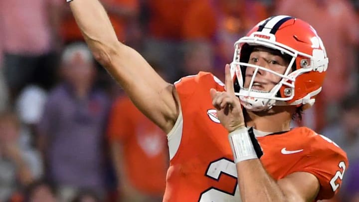 Clemson Tigers quarterback Cade Klubnik (2) throws the ball Saturday, Sept. 6, 2025 during the NCAA football game against the Troy Trojans at Memorial Stadium in Clemson, South Carolina.