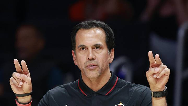 Miami Heat head coach Erik Spoelstra reacts (Mandatory Credit: Rhona Wise-Imagn Images)