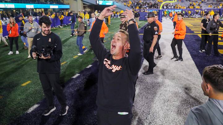 Oklahoma State Cowboys head coach Eric Morris. Oklahoma State Cowboys head coach Eric Morris.