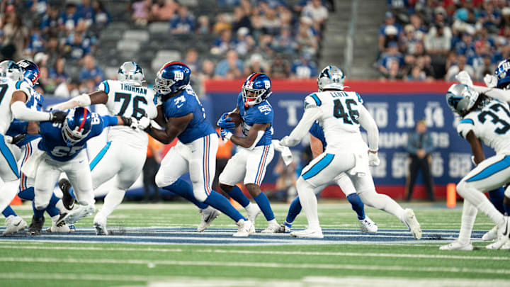 Aug 18, 2023; East Rutherford, NJ, USA; The Carolina Panthers vs. the New York Giants in an NFL preseason game at MetLife Stadium. New York Giants Rodarius Williams (25) in the fourth quarter.  