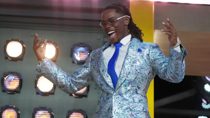 Kentucky Wildcats CB Maxwell Hairston is introduced before the first round of the 2025 NFL Draft at Lambeau Field.